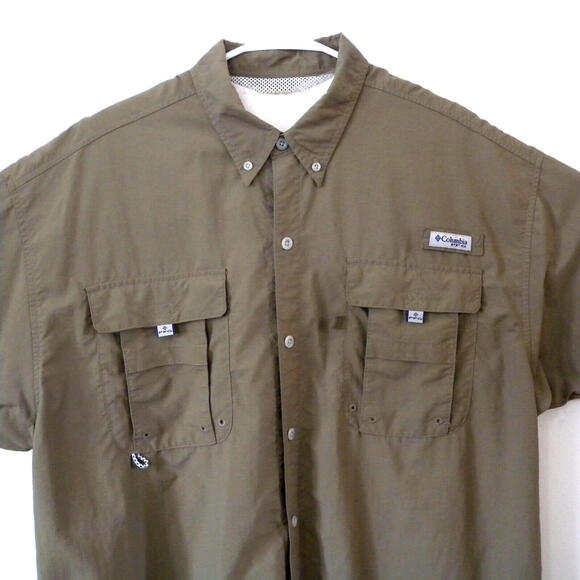 Columbia PFG Mens Olive Short Sleeve Fishing Shirt Button-up Size XL - Picture 4 of 9
